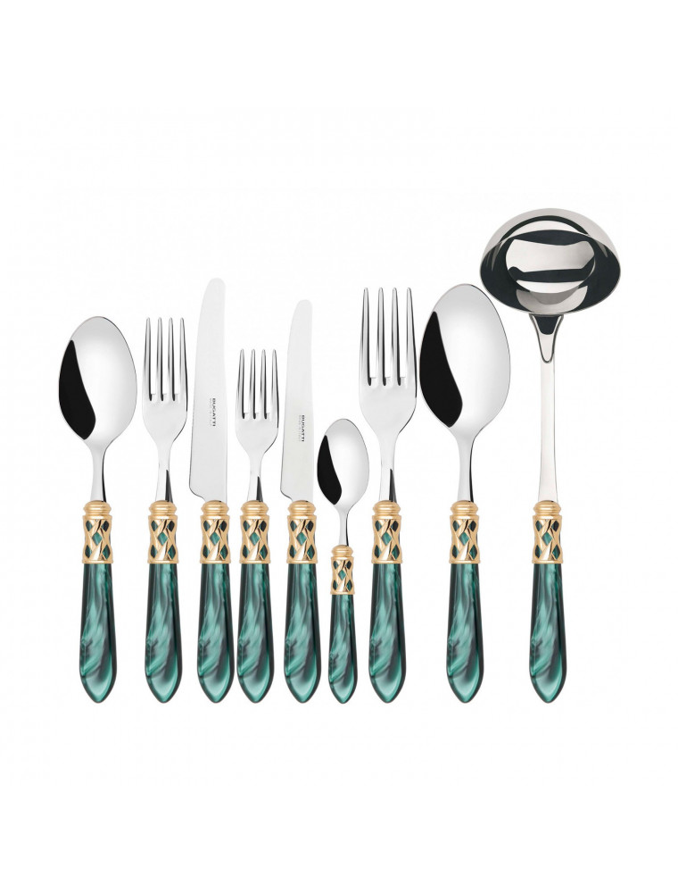 Aladdin dorata, Set 75 posate, Scatola wengè, Casa Bugatti Aladdin dorata, Set 75 posate, Scatola wengè, Casa Bugatti