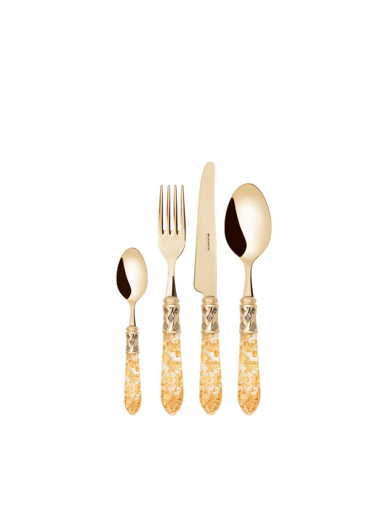ALADDIN Gold, Ensemble de couverts 24 pièces, boîte compacte, Casa Bugatti