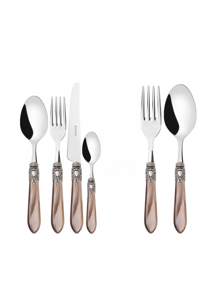 OXFORD Ghiera Argento Anticato, Posate Set 50 pz, Scatola Gallery, Casa Bugatti
