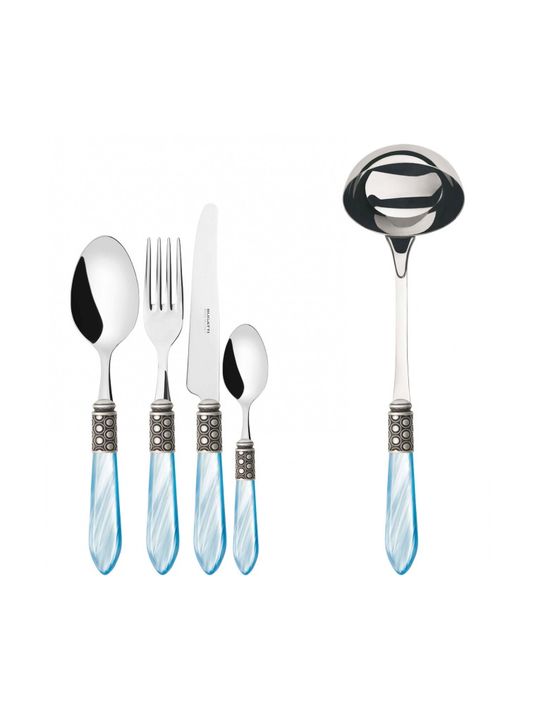 OPTICAL Ghiera Argento Anticato, Posate Set 49 Pz, Scatola Wenge, Casa Bugatti