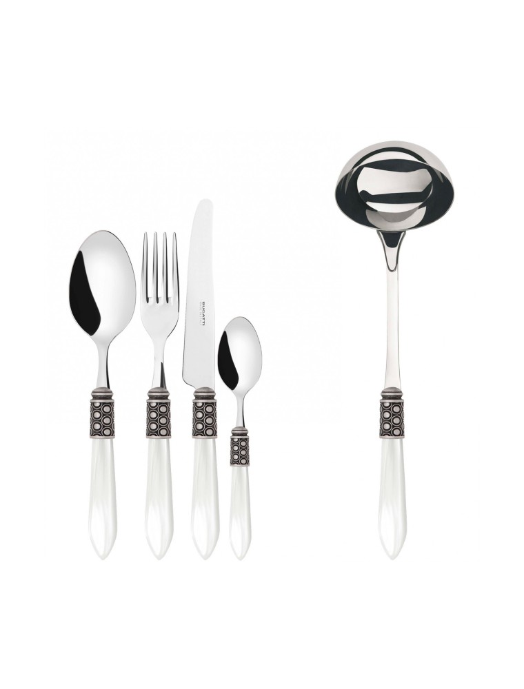 OPTICAL Ghiera Argento Anticato, Posate Set 49 Pz, Scatola Wenge, Casa Bugatti