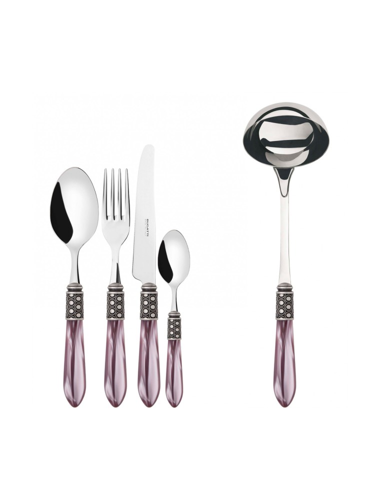 OPTICAL Ghiera Argento Anticato, Posate Set 49 Pz, Scatola Wenge, Casa Bugatti