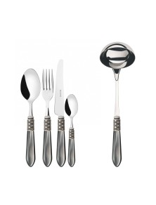 OPTICAL Ghiera Argento Anticato, Posate Set 49 Pz, Scatola Wenge, Casa Bugatti