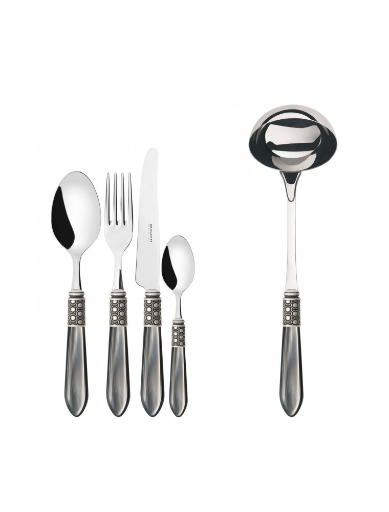 OPTICAL Ghiera Argento Anticato, Posate Set 49 Pz, Scatola Wenge, Casa Bugatti