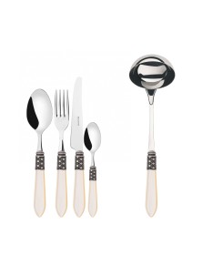 OPTICAL Ghiera Argento Anticato, Posate Set 49 Pz, Scatola Wenge, Casa Bugatti