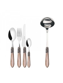 OPTICAL Ghiera Argento Anticato, Posate Set 49 Pz, Scatola Wenge, Casa Bugatti