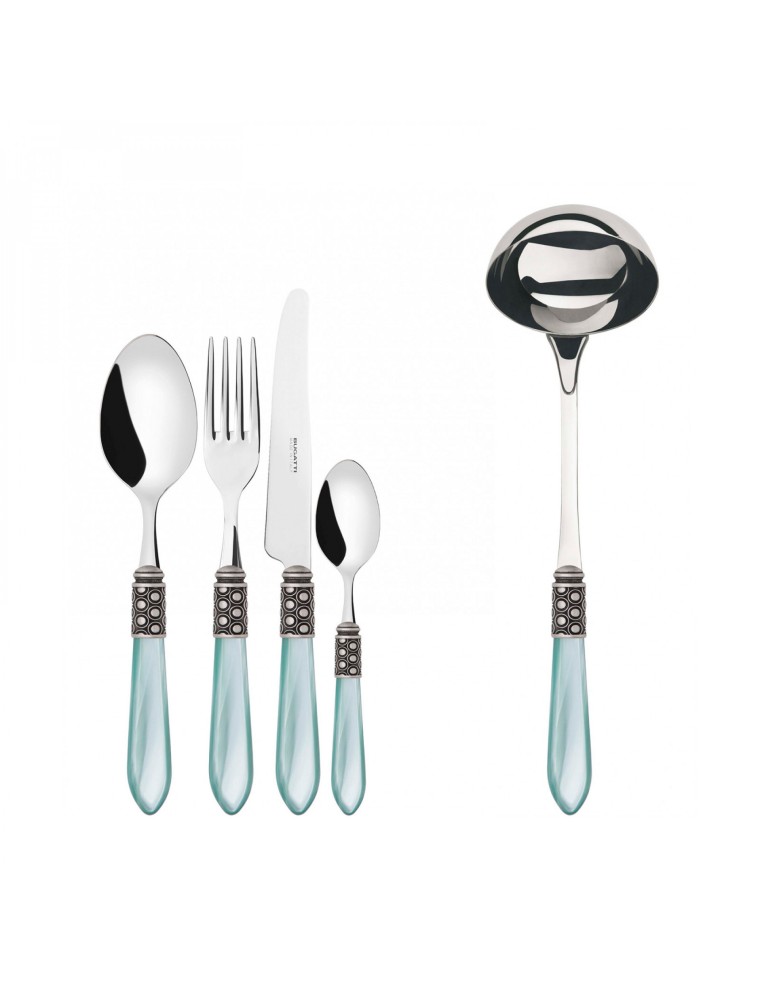 OPTICAL Ghiera Argento Anticato, Posate Set 49 Pz, Scatola Wenge, Casa Bugatti