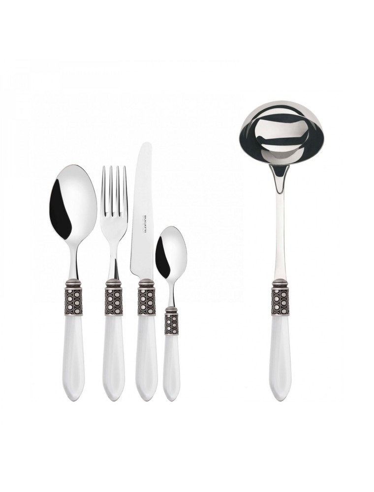 OPTICAL Ghiera Argento Anticato, Posate Set 49 Pz, Scatola Wenge, Casa Bugatti