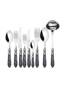 ALADDIN Ghiera Cromata, Posate Set 75 pz, Scatola in Legno Wengè, Casa Bugatti