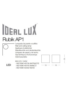 RUBIK AP1 D10 4000K, Candeeiro de Parede, Ideal Lux