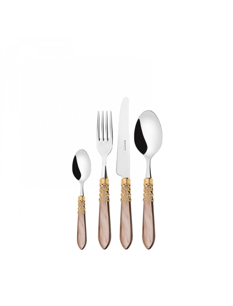 MELODIA Golden Ring, Cutlery Set 24 Pcs, Wenge Wood Box, Casa Bugatti