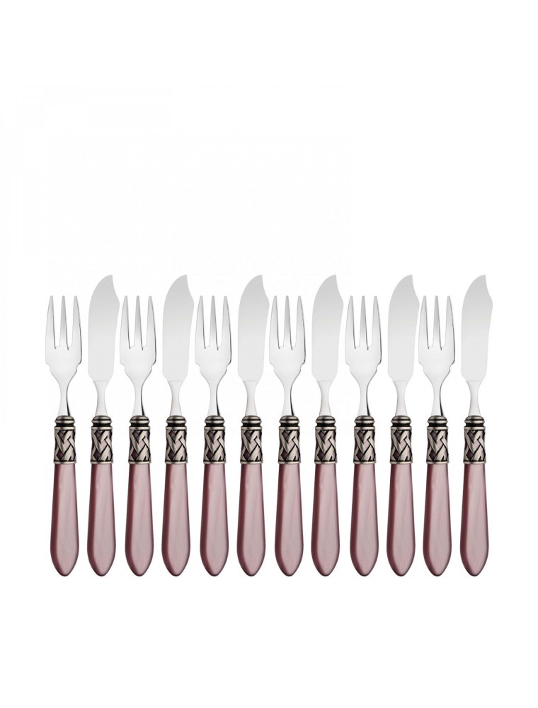 ALADDIN Ghiera Argento Anticato, Posate Set 12 pz Pesce, Casa Bugatti