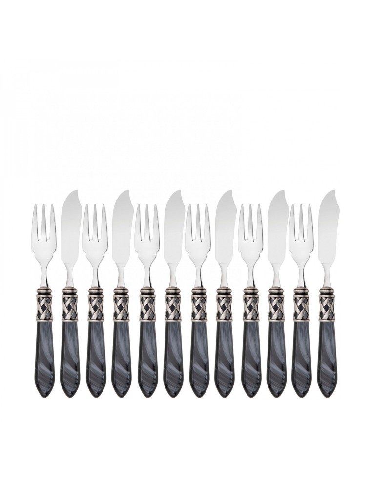 ALADDIN Ghiera Argento Anticato, Posate Set 12 pz Pesce, Casa Bugatti