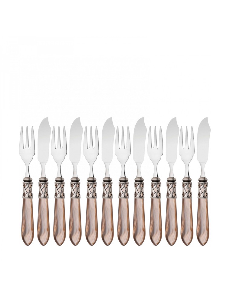 ALADDIN Ghiera Argento Anticato, Posate Set 12 pz Pesce, Casa Bugatti